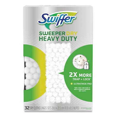 Swiffer Heavy-Duty Dry Refill Cloths, White, 11 x 8.5, 32PK 77198